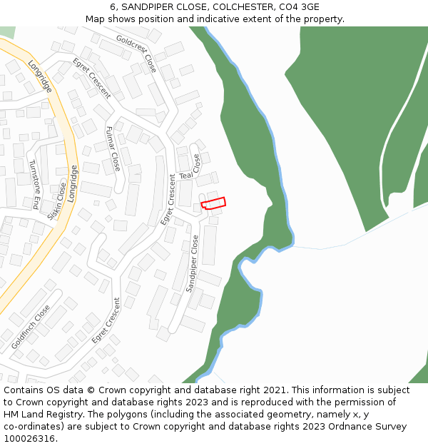 6, SANDPIPER CLOSE, COLCHESTER, CO4 3GE: Location map and indicative extent of plot