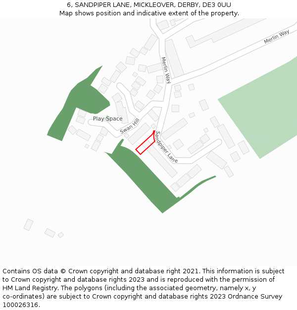 6, SANDPIPER LANE, MICKLEOVER, DERBY, DE3 0UU: Location map and indicative extent of plot