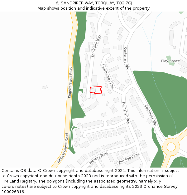 6, SANDPIPER WAY, TORQUAY, TQ2 7GJ: Location map and indicative extent of plot