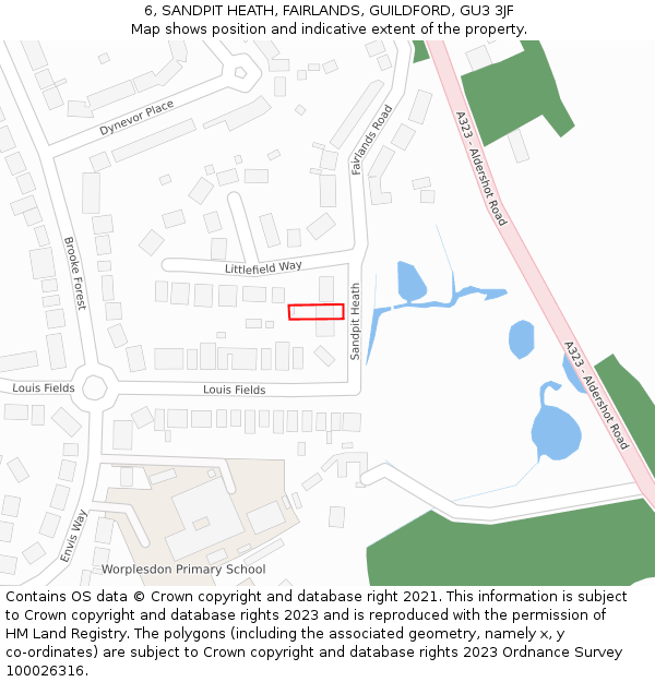 6, SANDPIT HEATH, FAIRLANDS, GUILDFORD, GU3 3JF: Location map and indicative extent of plot