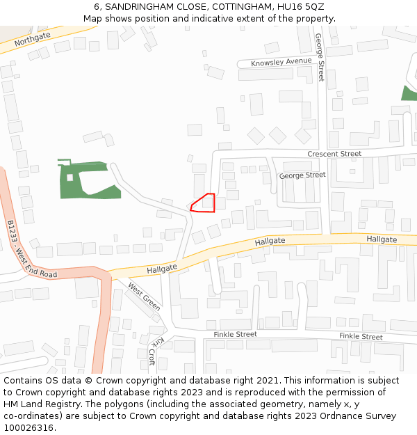 6, SANDRINGHAM CLOSE, COTTINGHAM, HU16 5QZ: Location map and indicative extent of plot