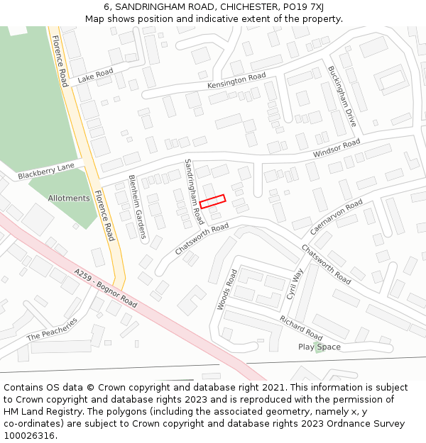 6, SANDRINGHAM ROAD, CHICHESTER, PO19 7XJ: Location map and indicative extent of plot