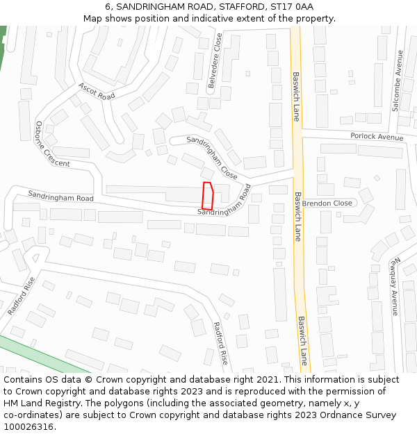 6, SANDRINGHAM ROAD, STAFFORD, ST17 0AA: Location map and indicative extent of plot