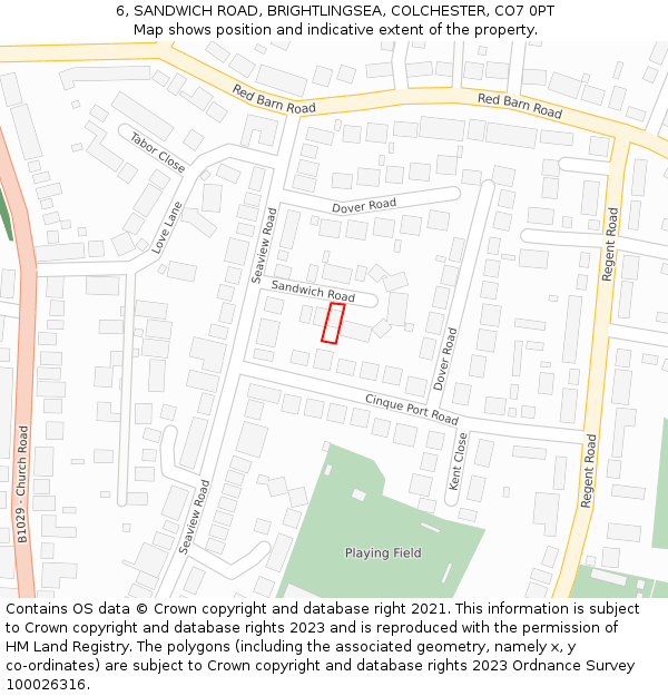 6, SANDWICH ROAD, BRIGHTLINGSEA, COLCHESTER, CO7 0PT: Location map and indicative extent of plot