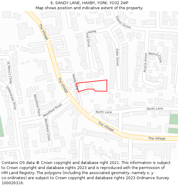 6, SANDY LANE, HAXBY, YORK, YO32 2WP: Location map and indicative extent of plot