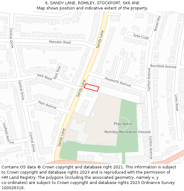 6, SANDY LANE, ROMILEY, STOCKPORT, SK6 4NE: Location map and indicative extent of plot