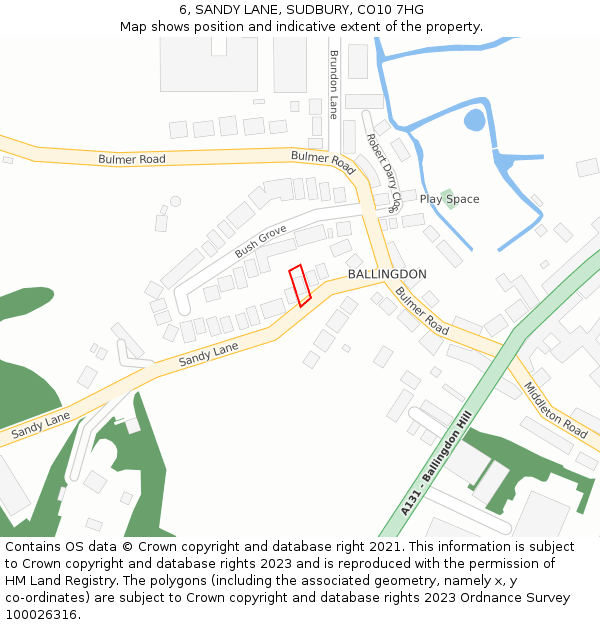 6, SANDY LANE, SUDBURY, CO10 7HG: Location map and indicative extent of plot