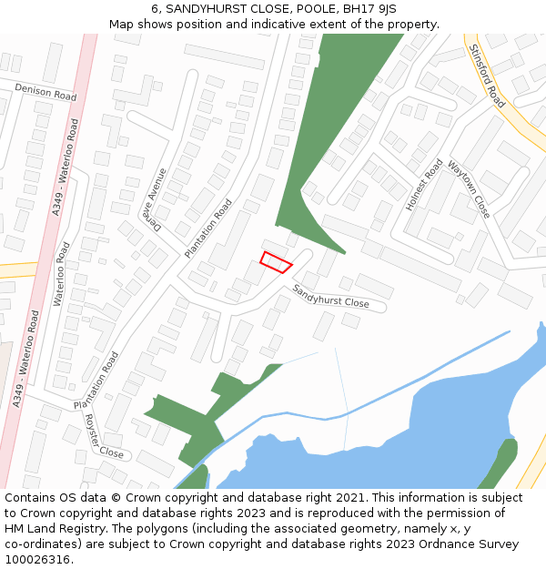 6, SANDYHURST CLOSE, POOLE, BH17 9JS: Location map and indicative extent of plot