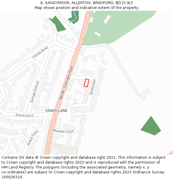 6, SANDYMOOR, ALLERTON, BRADFORD, BD15 9LF: Location map and indicative extent of plot