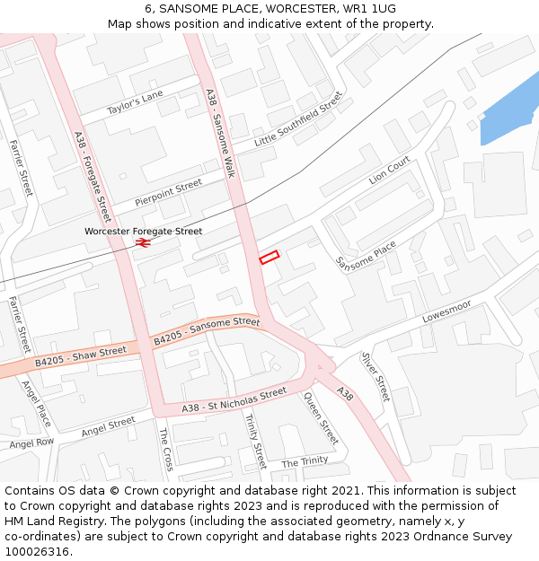 6, SANSOME PLACE, WORCESTER, WR1 1UG: Location map and indicative extent of plot