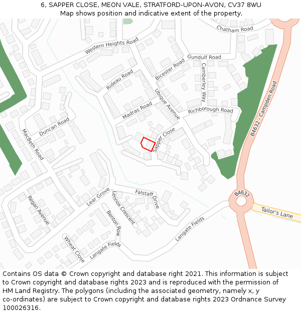 6, SAPPER CLOSE, MEON VALE, STRATFORD-UPON-AVON, CV37 8WU: Location map and indicative extent of plot