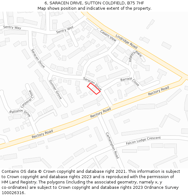 6, SARACEN DRIVE, SUTTON COLDFIELD, B75 7HF: Location map and indicative extent of plot