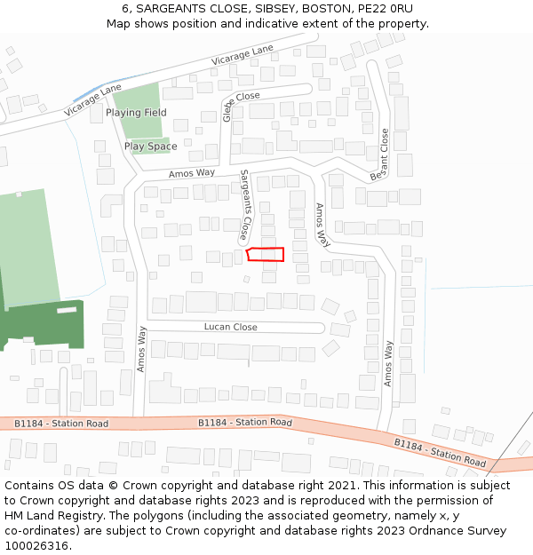 6, SARGEANTS CLOSE, SIBSEY, BOSTON, PE22 0RU: Location map and indicative extent of plot