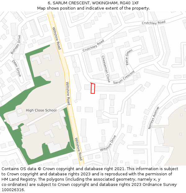 6, SARUM CRESCENT, WOKINGHAM, RG40 1XF: Location map and indicative extent of plot