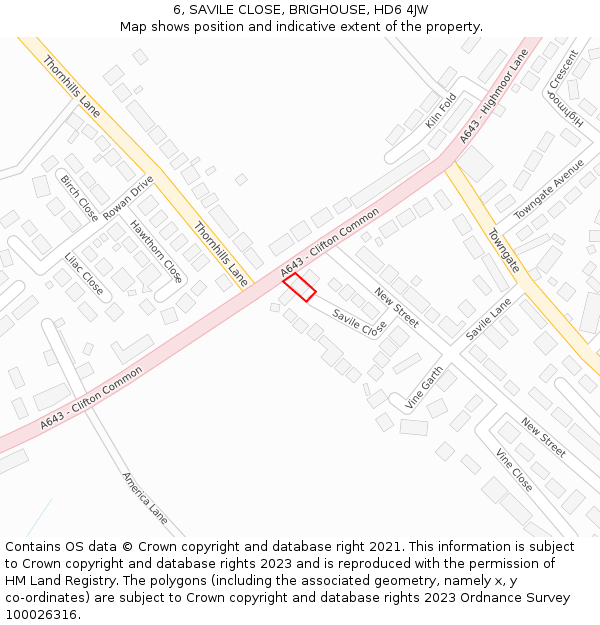 6, SAVILE CLOSE, BRIGHOUSE, HD6 4JW: Location map and indicative extent of plot