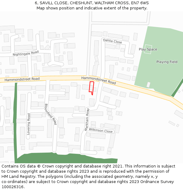 6, SAVILL CLOSE, CHESHUNT, WALTHAM CROSS, EN7 6WS: Location map and indicative extent of plot