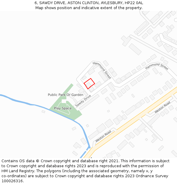 6, SAWDY DRIVE, ASTON CLINTON, AYLESBURY, HP22 0AL: Location map and indicative extent of plot