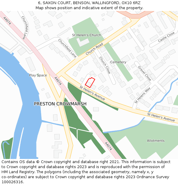 6, SAXON COURT, BENSON, WALLINGFORD, OX10 6RZ: Location map and indicative extent of plot