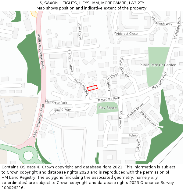 6, SAXON HEIGHTS, HEYSHAM, MORECAMBE, LA3 2TY: Location map and indicative extent of plot