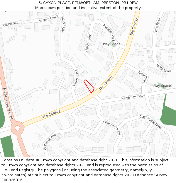 6, SAXON PLACE, PENWORTHAM, PRESTON, PR1 9RW: Location map and indicative extent of plot