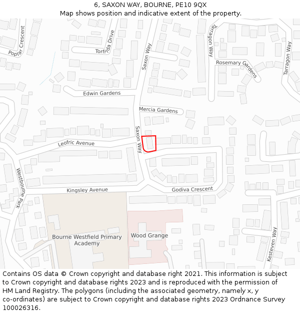 6, SAXON WAY, BOURNE, PE10 9QX: Location map and indicative extent of plot