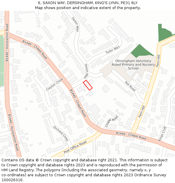 6, SAXON WAY, DERSINGHAM, KING'S LYNN, PE31 6LY: Location map and indicative extent of plot