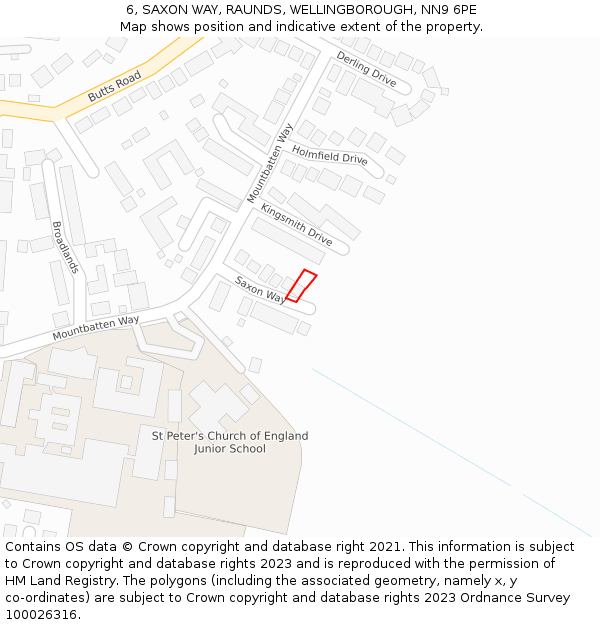 6, SAXON WAY, RAUNDS, WELLINGBOROUGH, NN9 6PE: Location map and indicative extent of plot