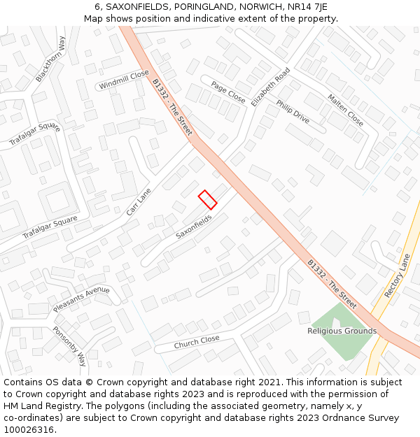 6, SAXONFIELDS, PORINGLAND, NORWICH, NR14 7JE: Location map and indicative extent of plot