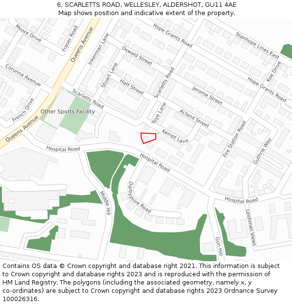 6, SCARLETTS ROAD, WELLESLEY, ALDERSHOT, GU11 4AE: Location map and indicative extent of plot