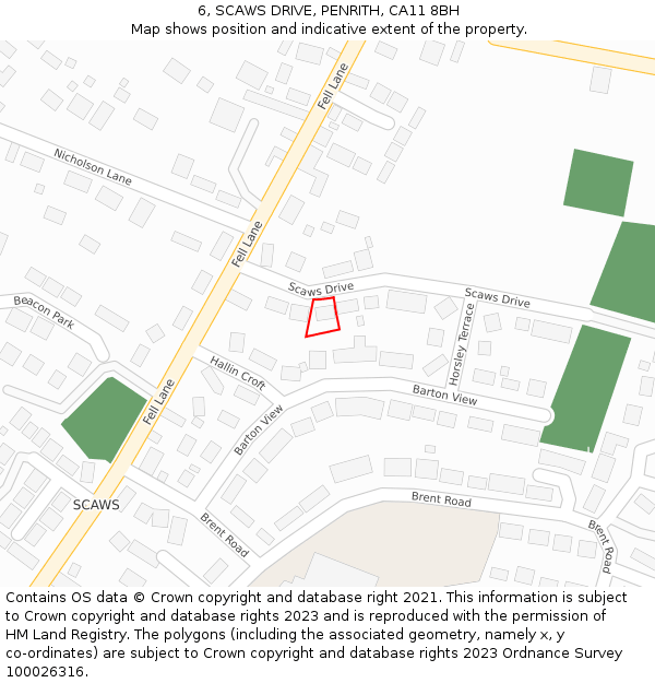 6, SCAWS DRIVE, PENRITH, CA11 8BH: Location map and indicative extent of plot