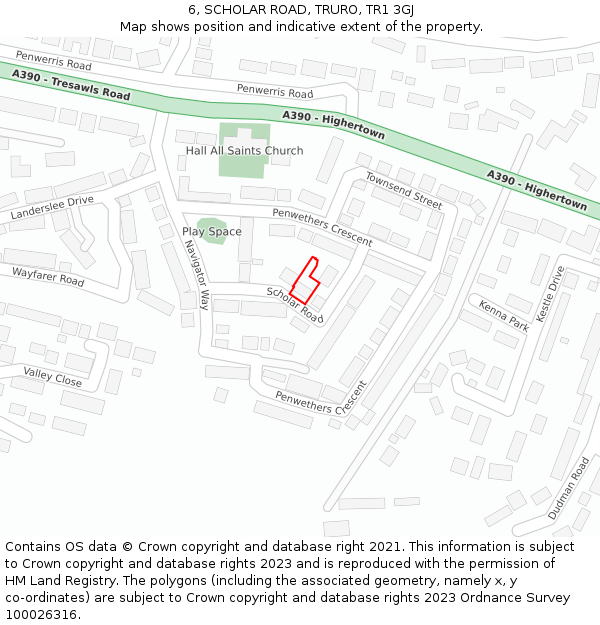 6, SCHOLAR ROAD, TRURO, TR1 3GJ: Location map and indicative extent of plot