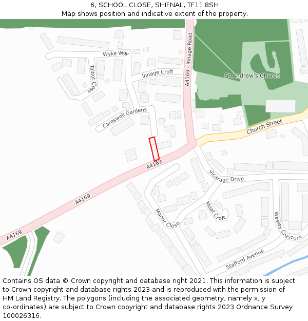 6, SCHOOL CLOSE, SHIFNAL, TF11 8SH: Location map and indicative extent of plot