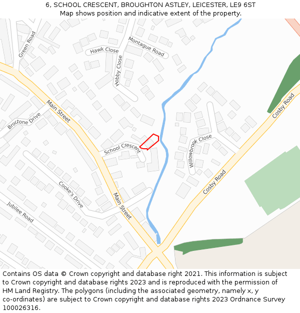 6, SCHOOL CRESCENT, BROUGHTON ASTLEY, LEICESTER, LE9 6ST: Location map and indicative extent of plot