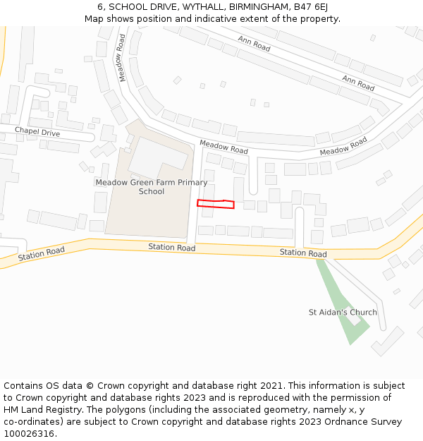 6, SCHOOL DRIVE, WYTHALL, BIRMINGHAM, B47 6EJ: Location map and indicative extent of plot