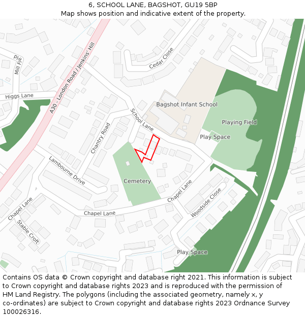 6, SCHOOL LANE, BAGSHOT, GU19 5BP: Location map and indicative extent of plot