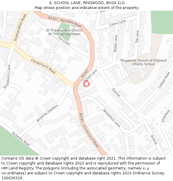 6, SCHOOL LANE, RINGWOOD, BH24 1LG: Location map and indicative extent of plot