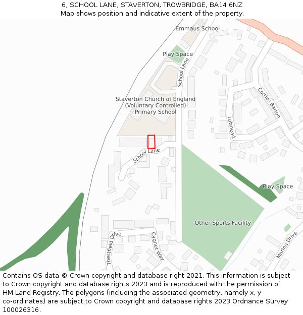 6, SCHOOL LANE, STAVERTON, TROWBRIDGE, BA14 6NZ: Location map and indicative extent of plot