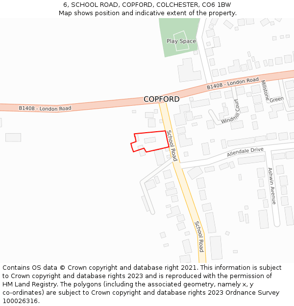 6, SCHOOL ROAD, COPFORD, COLCHESTER, CO6 1BW: Location map and indicative extent of plot