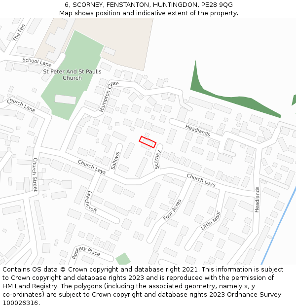 6, SCORNEY, FENSTANTON, HUNTINGDON, PE28 9QG: Location map and indicative extent of plot