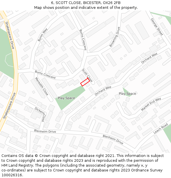6, SCOTT CLOSE, BICESTER, OX26 2FB: Location map and indicative extent of plot