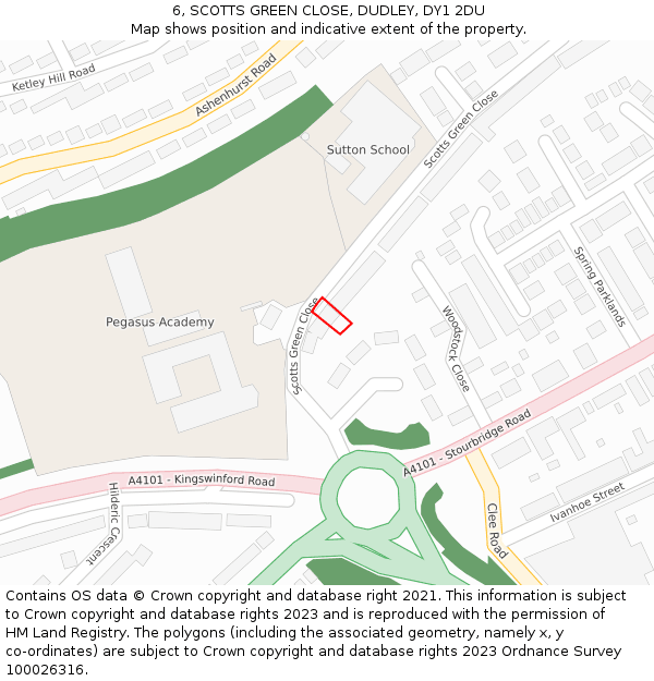 6, SCOTTS GREEN CLOSE, DUDLEY, DY1 2DU: Location map and indicative extent of plot