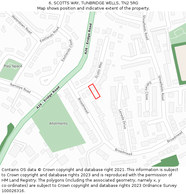 6, SCOTTS WAY, TUNBRIDGE WELLS, TN2 5RG: Location map and indicative extent of plot