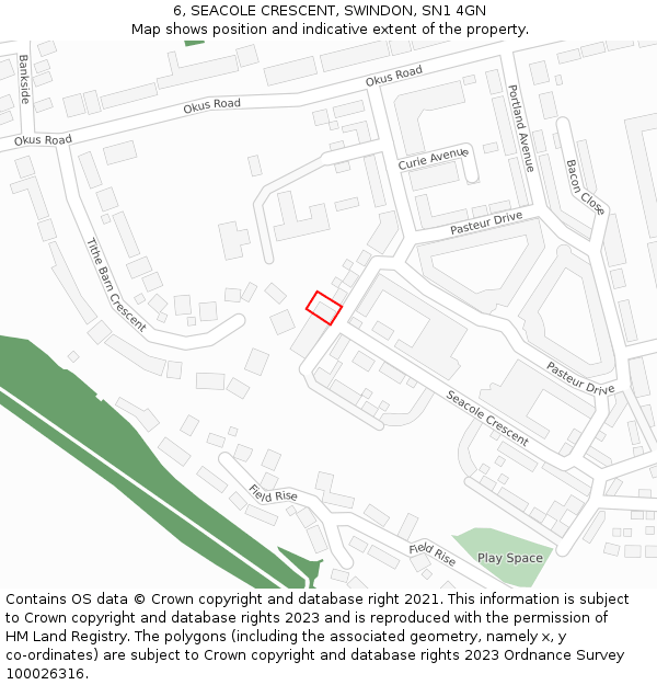 6, SEACOLE CRESCENT, SWINDON, SN1 4GN: Location map and indicative extent of plot