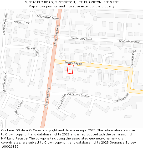 6, SEAFIELD ROAD, RUSTINGTON, LITTLEHAMPTON, BN16 2SE: Location map and indicative extent of plot