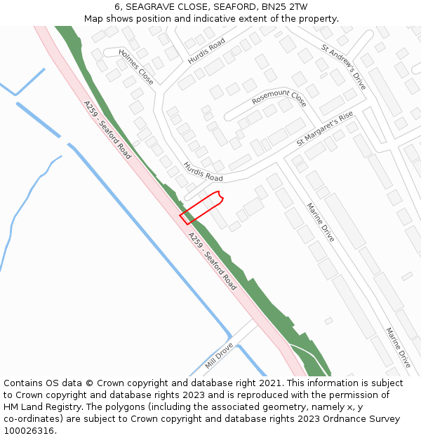 6, SEAGRAVE CLOSE, SEAFORD, BN25 2TW: Location map and indicative extent of plot