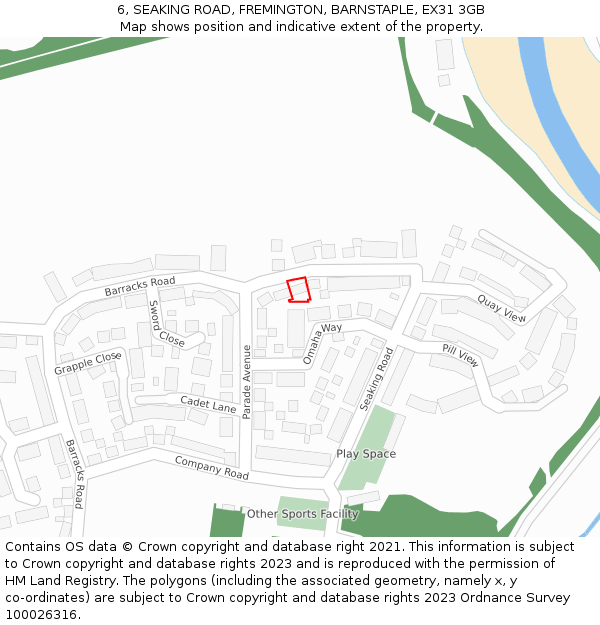 6, SEAKING ROAD, FREMINGTON, BARNSTAPLE, EX31 3GB: Location map and indicative extent of plot