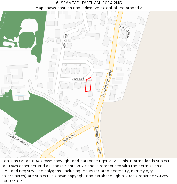 6, SEAMEAD, FAREHAM, PO14 2NG: Location map and indicative extent of plot