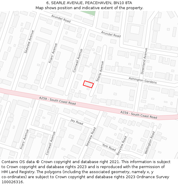 6, SEARLE AVENUE, PEACEHAVEN, BN10 8TA: Location map and indicative extent of plot