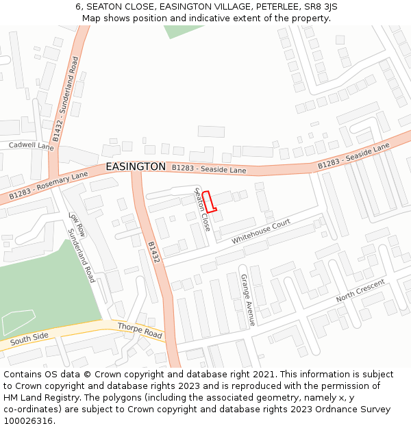 6, SEATON CLOSE, EASINGTON VILLAGE, PETERLEE, SR8 3JS: Location map and indicative extent of plot