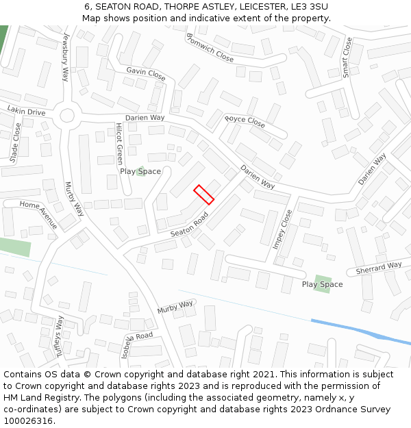 6, SEATON ROAD, THORPE ASTLEY, LEICESTER, LE3 3SU: Location map and indicative extent of plot